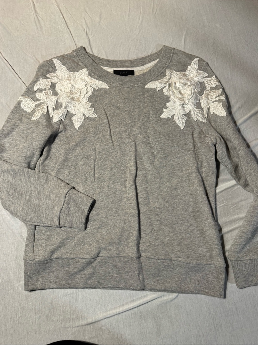 J.Crew Gray Floral Appliqué Sweatshirt XS NWT